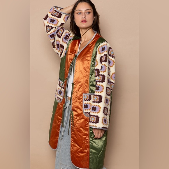 #027 Last 1!! M/L POL cardigan in quilted woven with textured knit patch point - Picture 3 of 6